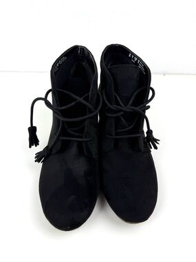 Dr. Scholl's Dakota Wedge Black Suede Lace-Up Ankle Booties with Tassel Ties